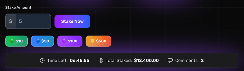 Stake amount widget with suggested amounts